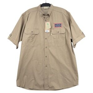 Tag Safari USO Shirt Mens XL 100% Cotton Khaki Short Sleeve Ventilated MS26